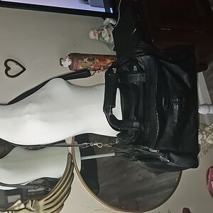 Converse duffle bag black leather vintage 1996 multi-pockets footed